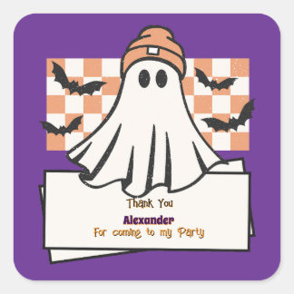Cute Custom Thank You Halloween Ghost Square Sticker