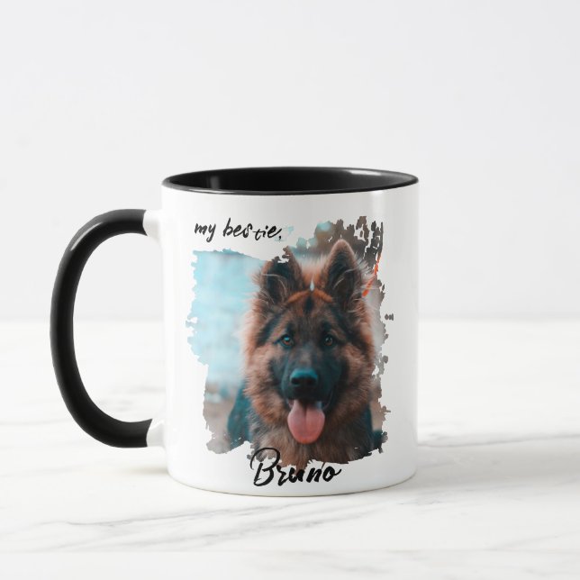 Cute Custom Typography Dog Photo Bestie Pet  Mug (Left)