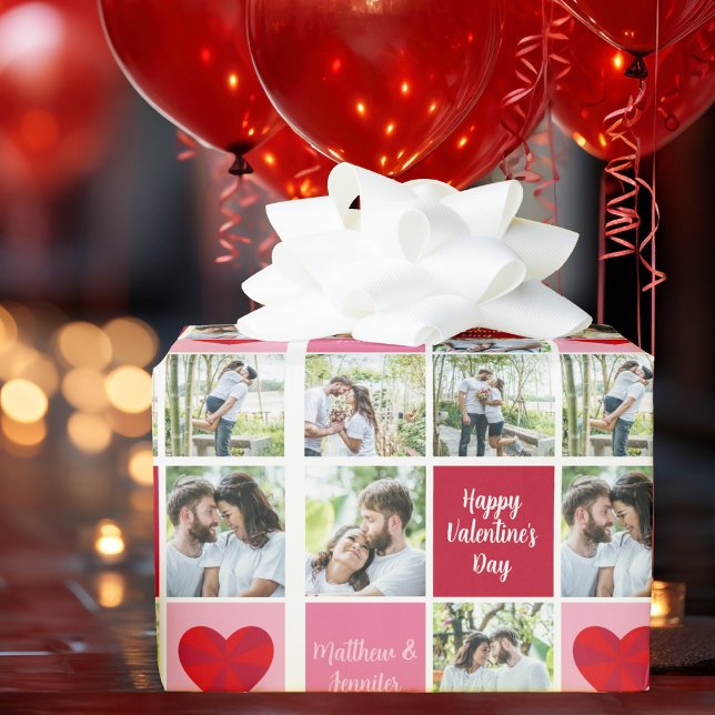 Cute Custom Valentines Day Couple Photo Collage Wrapping Paper (Creator Uploaded)