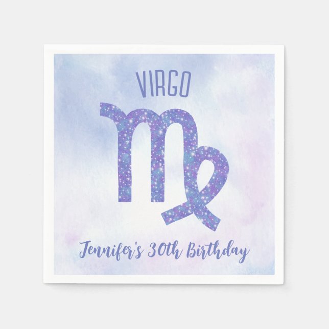 Cute Custom Virgo Purple Astrology Birthday Party Napkin (Front)