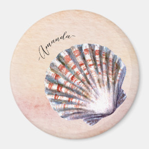 Cute custom watercolor painting seashell Pink Magnet