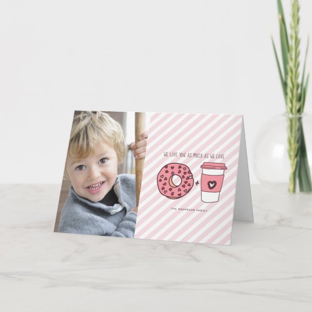 Cute Custom We Love You Doughnuts & Coffee Valenti Holiday Card (Front)