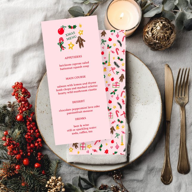 Cute CUSTOM XMAS Christmas Holiday Dinner Party Menu (Cute CUSTOM XMAS Doodles Christmas Holiday Dinner Party Menu
)