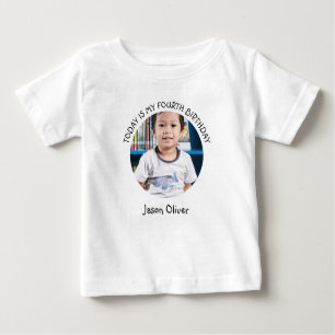 Cute Custom Year Name Round Photo Birthday Party Baby T-Shirt