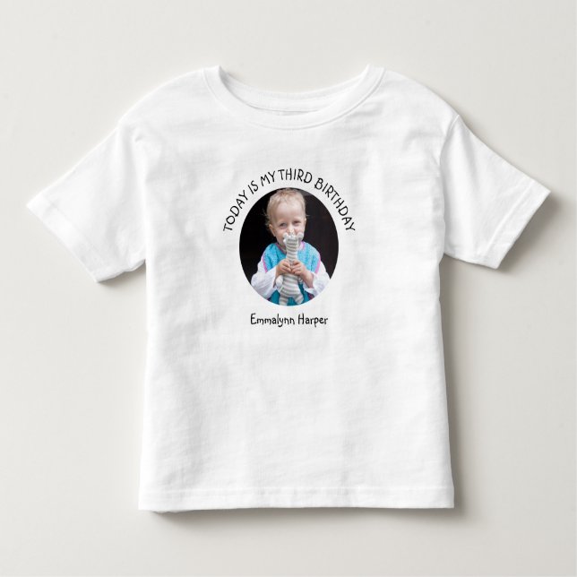 Cute Custom Year Name Round Photo Birthday Party Toddler T-Shirt (Front)