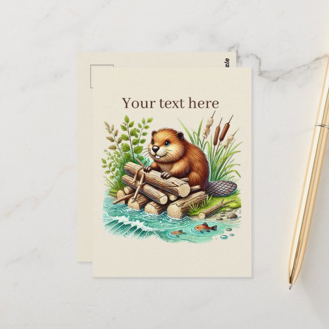 Cute customisable animal lovers beaver postcard (Front/Back In Situ)