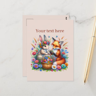 Cute customisable animal lovers fox bunny  postcard