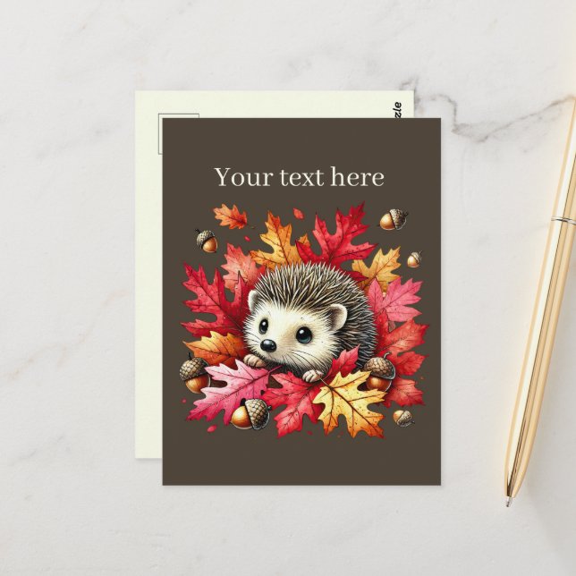 Cute customisable animal lovers hedgehog postcard (Front/Back In Situ)
