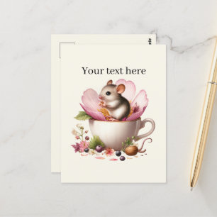 Cute customisable animal lovers teacup mouse postcard