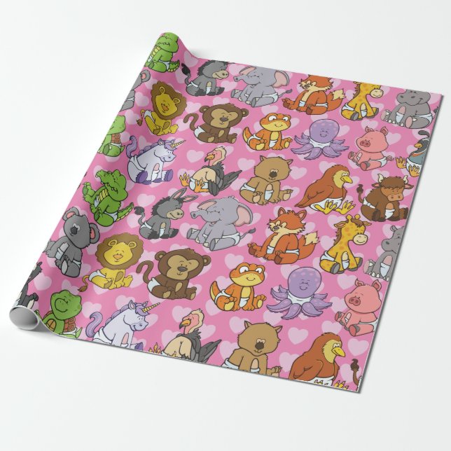 Cute Customisable Baby Animal Wrapping Paper (Unrolled)