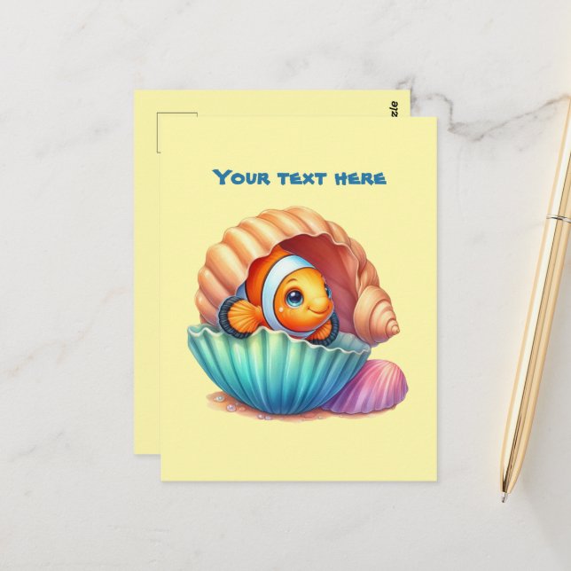 Cute customisable beach ocean fish postcard (Front/Back In Situ)