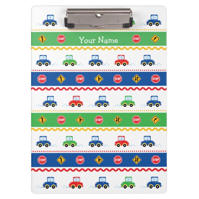 Cute Customisable Colourful Cartoon Cars Clipboard (Front)