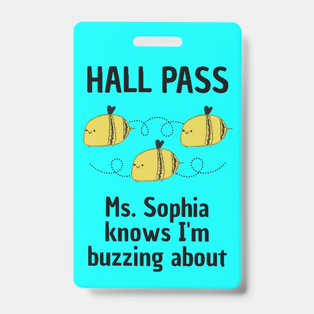 Cute Customisable Hall Pass Bumble Bee Team Spirit ID Badge (Front)
