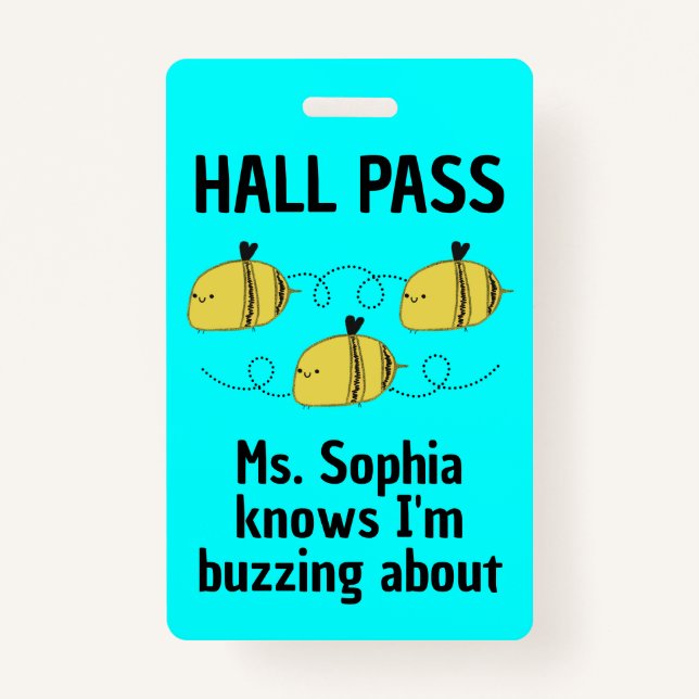 Cute Customisable Hall Pass Bumble Bee Team Spirit ID Badge (Front)