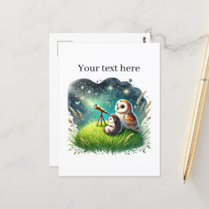 Cute customisable mixed animals star gazing postcard