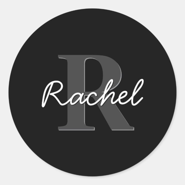 Cute Customisable Monogram | Black & Grey Classic Round Sticker (Front)