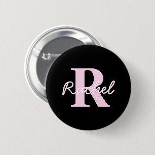 Cute Customisable Monogram Light Pink & Black 6 Cm Round Badge