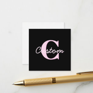 Cute Customisable Monogram Light Pink & Black Enclosure Card