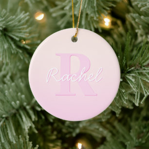 Cute Customisable Monogram   Peach & Pink Ombre Ceramic Ornament