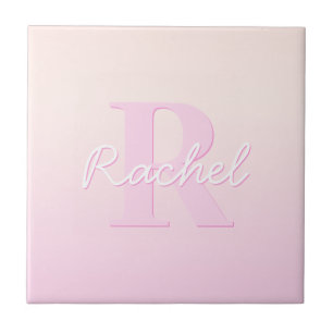 Cute Customisable Monogram   Peach & Pink Ombre Ceramic Tile