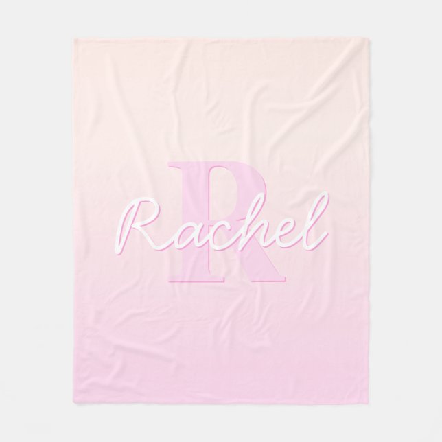 Cute Customisable Monogram | Peach & Pink Ombre Fleece Blanket (Front)