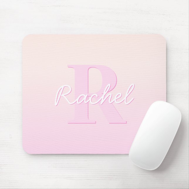 Cute Customisable Monogram | Peach & Pink Ombre Mouse Pad (With Mouse)
