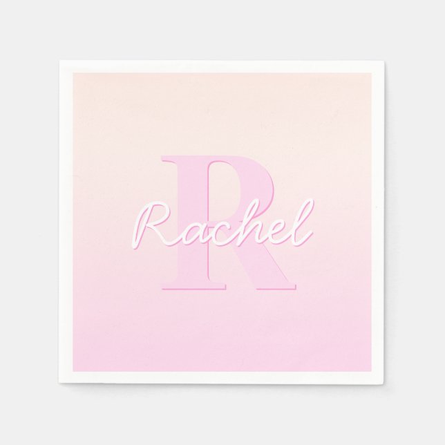 Cute Customisable Monogram | Peach & Pink Ombre Napkin (Front)