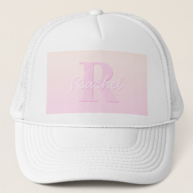 Cute Customisable Monogram | Peach & Pink Ombre Trucker Hat (Front)