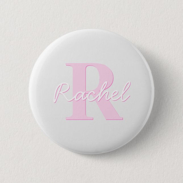 Cute Customisable Monogram | Pink Ombre & Grey 6 Cm Round Badge (Front)