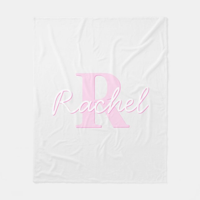 Cute Customisable Monogram | Pink Ombre & Grey Fleece Blanket (Front)
