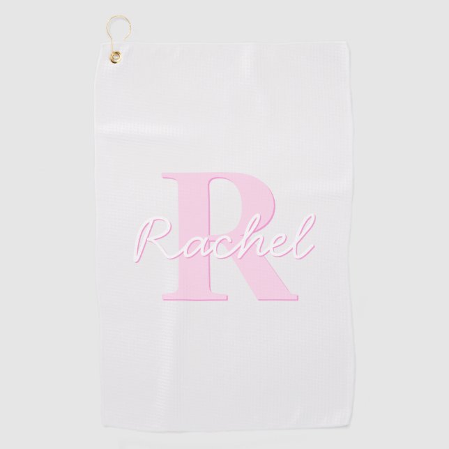 Cute Customisable Monogram | Pink Ombre & Grey Golf Towel (Front)