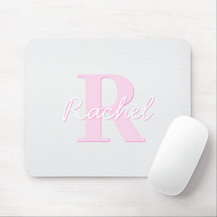 Cute Customisable Monogram Pink Ombre & Grey Mouse Pad