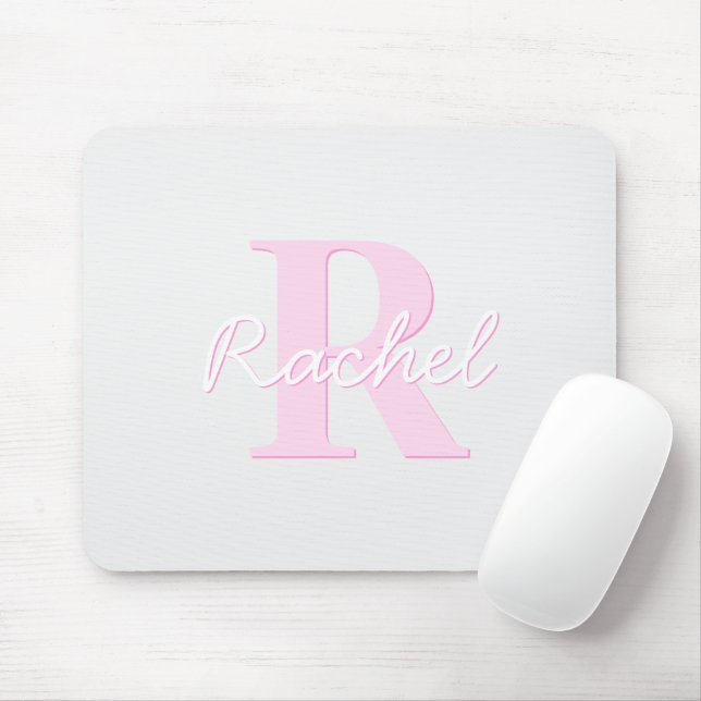 Cute Customisable Monogram | Pink Ombre & Grey Mouse Pad (With Mouse)