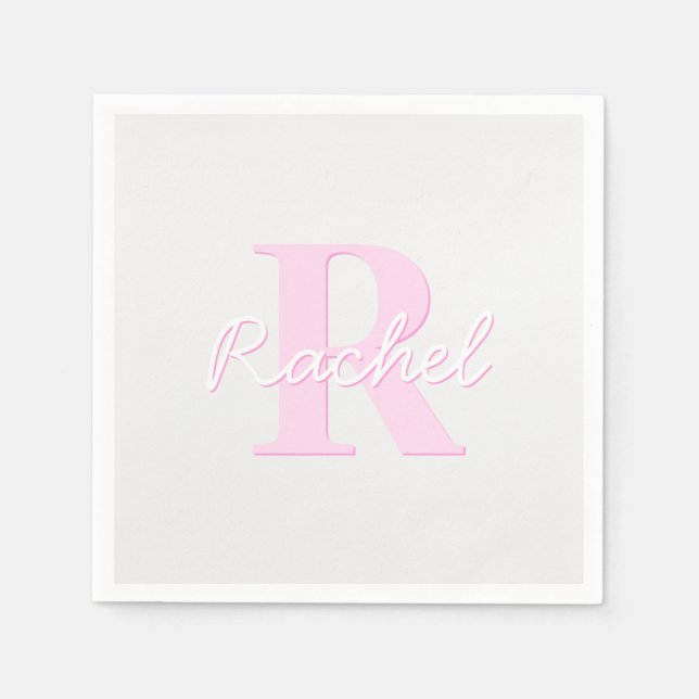 Cute Customisable Monogram | Pink Ombre & Grey Napkin (Front)