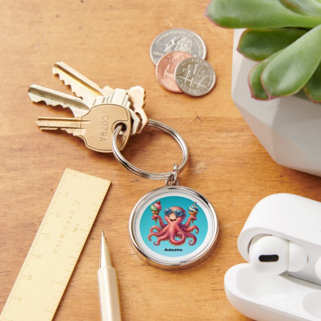 Cute customisable octopus ice cream  key ring (Desk)