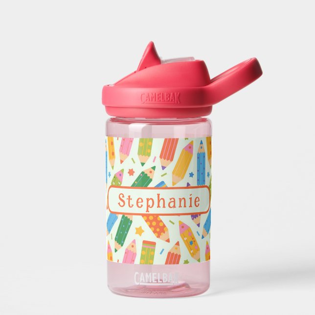 Cute Customisable Pencil Print Water Bottle (Left)