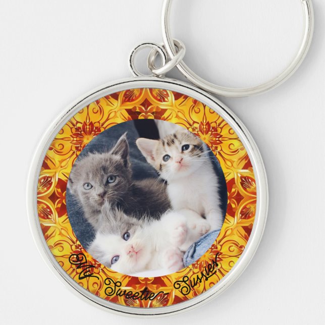 Cute Customisable Pet Cat Dog Memorial Keychain (Front)