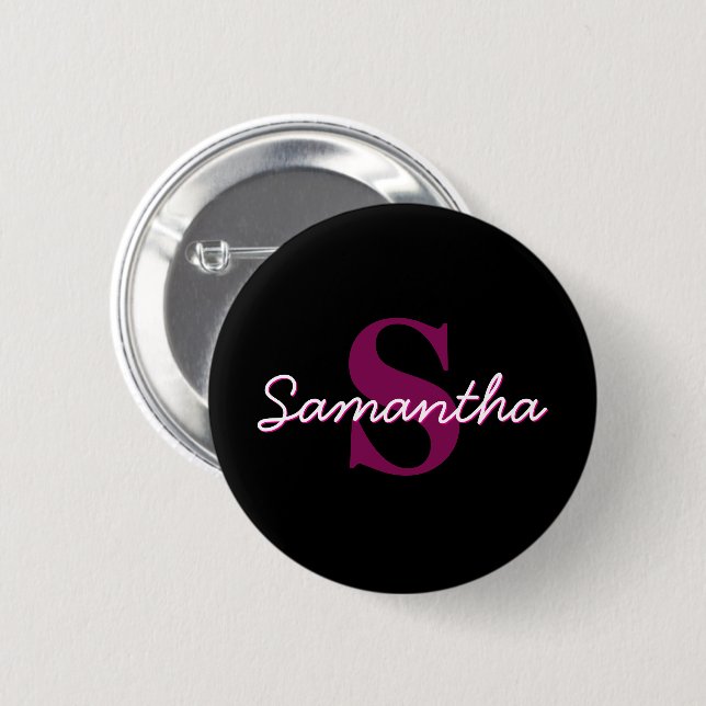 Cute Customisable Pink & Black Monogram Script 6 Cm Round Badge (Front & Back)