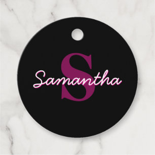Cute Customisable Pink & Black Monogram Script Favour Tags