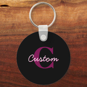 Cute Customisable Pink & Black Monogram Script Key Ring