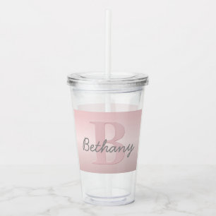 Cute Customisable Pink Monogram & Your Name Script Acrylic Tumbler