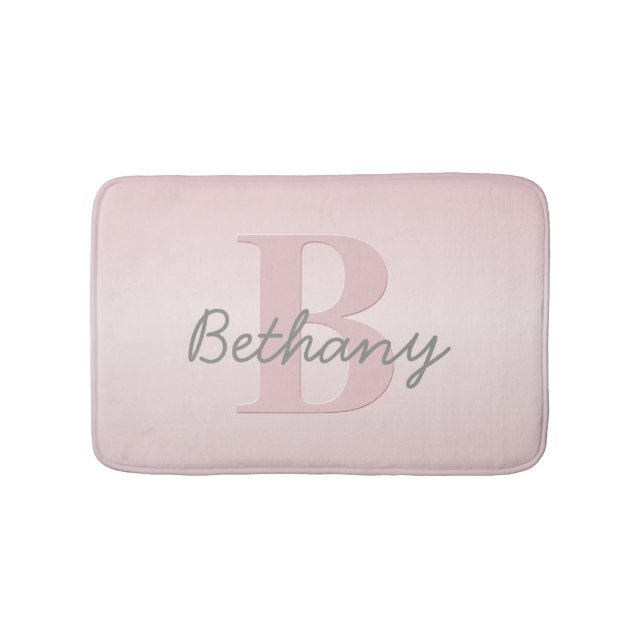 Cute Customisable Pink Monogram & Your Name Script Bath Mat (Front)