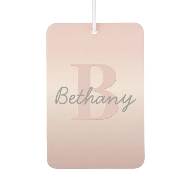 Cute Customisable Pink Monogram & Your Name Script Car Air Freshener (Front)
