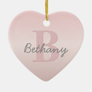 Cute Customisable Pink Monogram & Your Name Script Ceramic Ornament