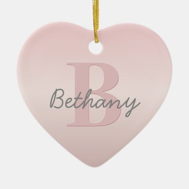 Cute Customisable Pink Monogram & Your Name Script Ceramic Ornament (Front)