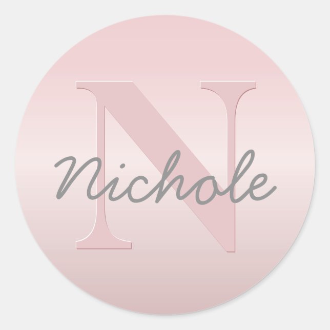 Cute Customisable Pink Monogram & Your Name Script Classic Round Sticker (Front)