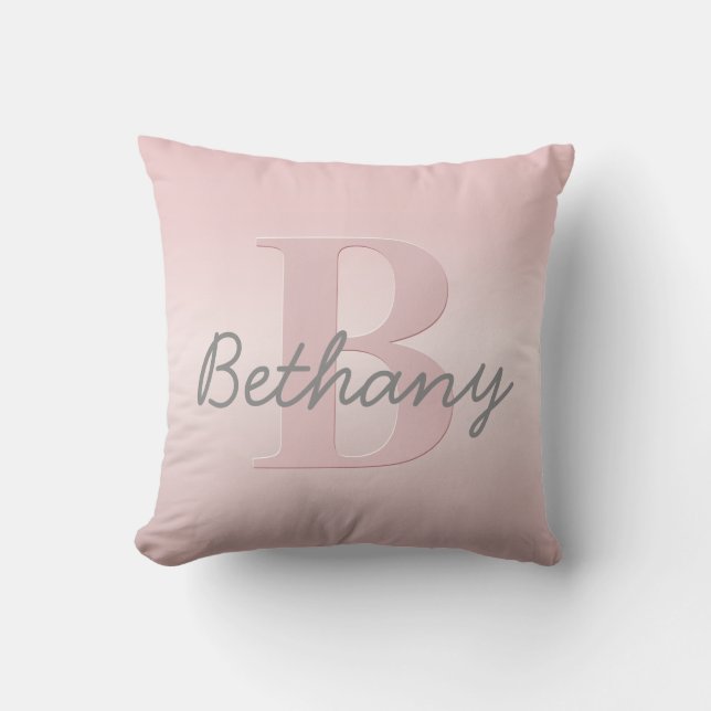 Cute Customisable Pink Monogram & Your Name Script Cushion (Front)