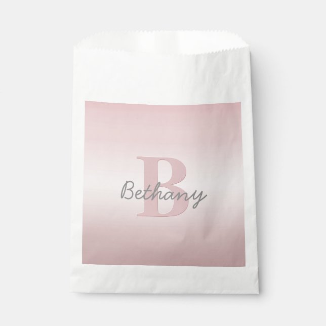 Cute Customisable Pink Monogram & Your Name Script Favour Bag (Front)