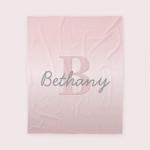 Cute Customisable Pink Monogram & Your Name Script Fleece Blanket
