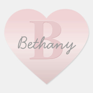 Cute Customisable Pink Monogram & Your Name Script Heart Sticker